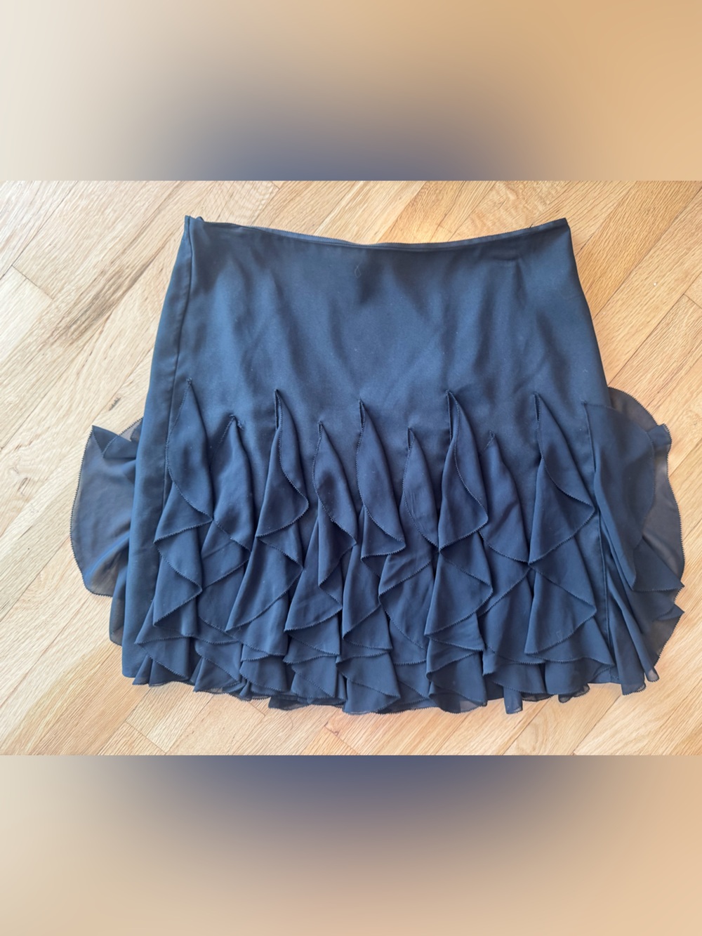 White House Black Market Black Ruffle-Tier Mini Skirt